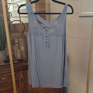 POL Light Blue Lace Accent Tank Top